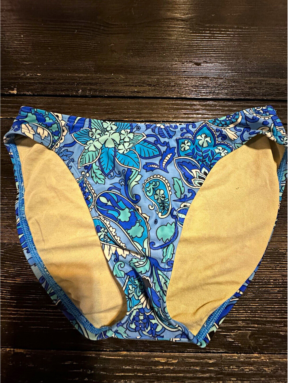 Victoria’s Secret Bikini Bottom Womens M Blue Paisley Lined Stretch Swim